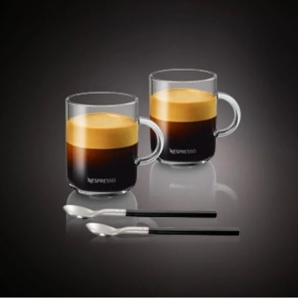 Nespresso Vertuo Glass Coffee Mugs, Small 2, with Spoons - Picture 1 of 6
